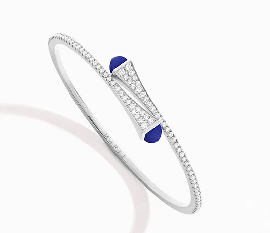 Marli Cleo Diamond Slim Slip-On Bangle White Gold Lapis Lazuli