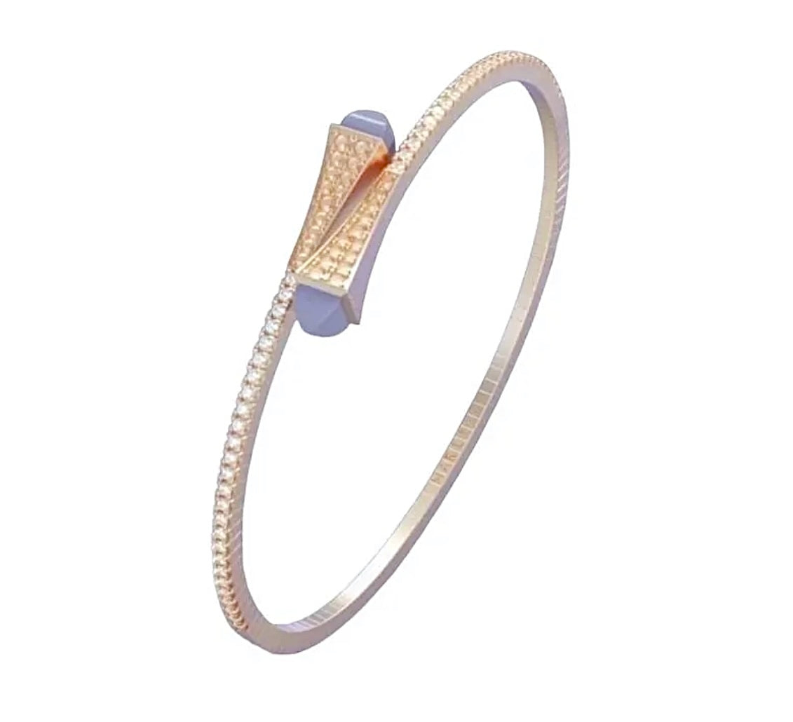 Marli Cleo Diamond Slim Slip-On Bangle Rose Gold Blue Chalcedony