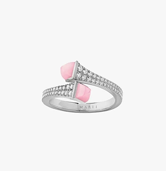 Marli Cleo Diamond Slim Ring White Gold Pink Conch