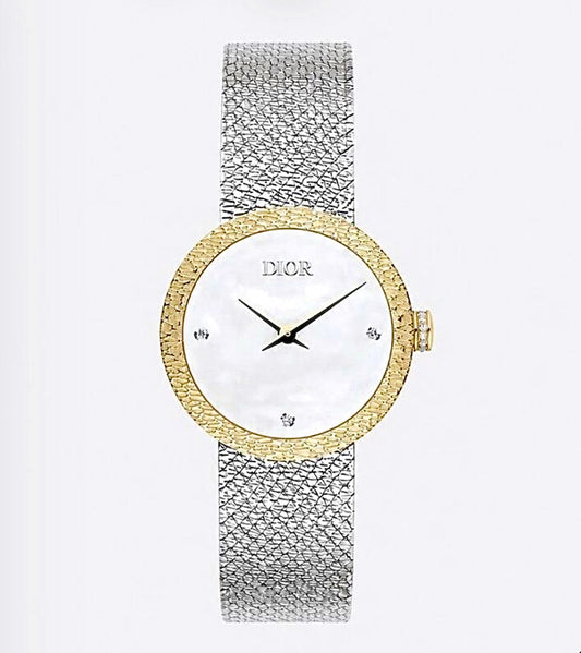 Dior La D de Dior 25MM – Steel & Yellow Gold, White Mother-of-Pearl
