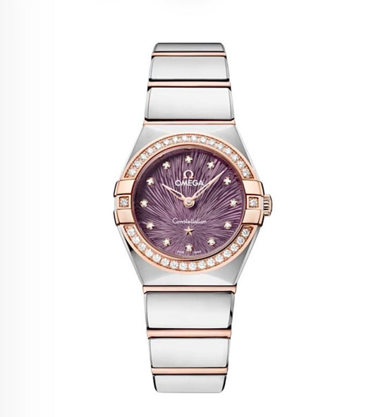 Omega Constellation 28MM – Steel & Rose Gold-Plated Diamond Bezel, Plum Dial