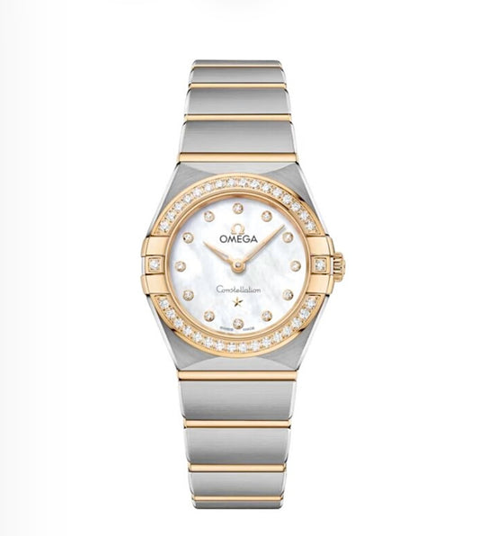 Omega Constellation 28MM – Steel & Gold-Plated Bezel, Diamond, White Mother-of-Pearl Dial