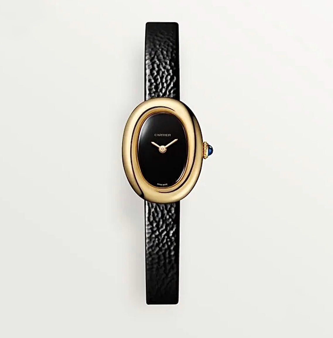 Cartier Baignoire Mini 24x17MM – Gold-Plated, Black Dial, Black Leather Strap