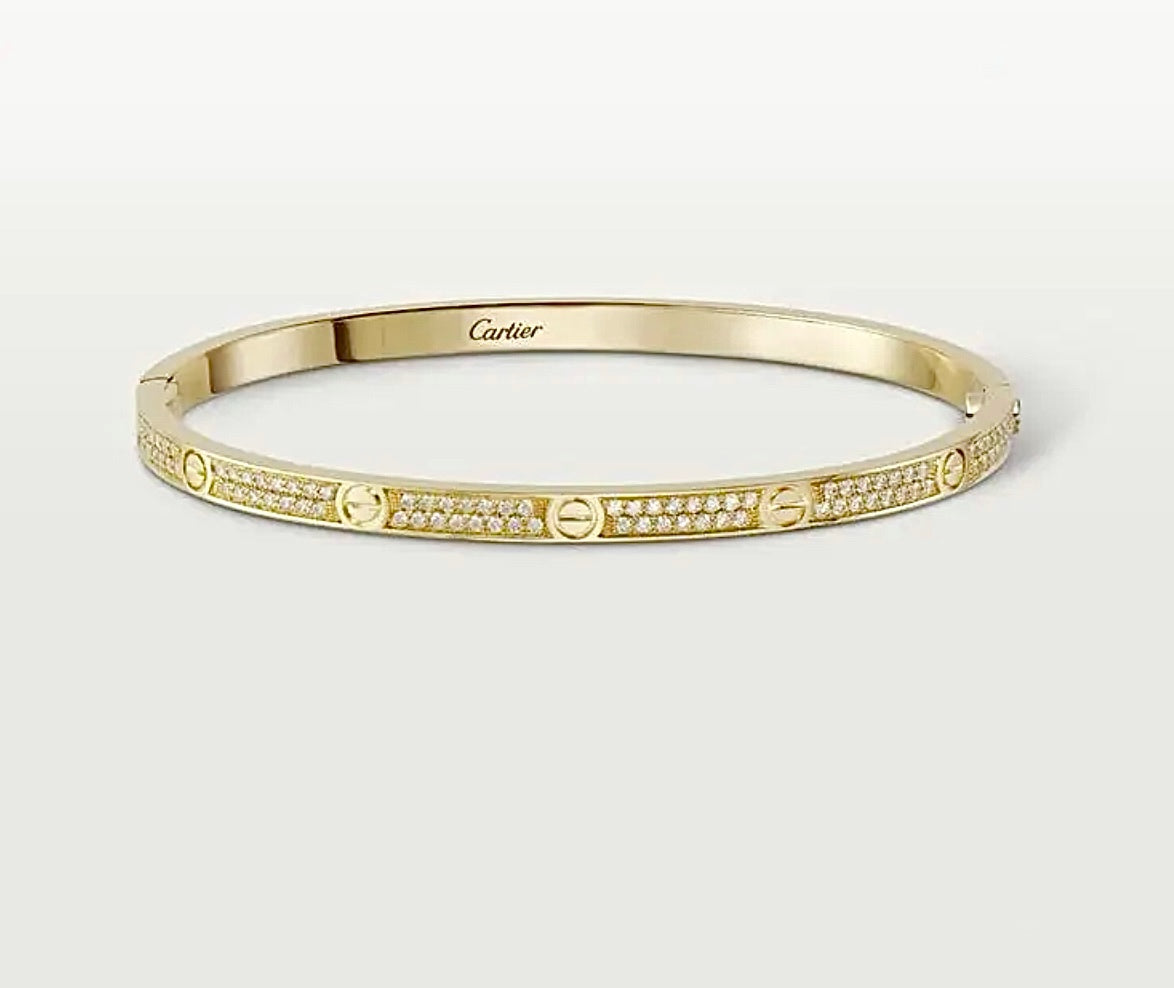 Cartier Love Bracelet Diamond Pavé – 18ct Gold | Yellow, Rose & White Gold | سوار كارتييه لاف الماس بافيه ذهب أصفر ووردي وأبيض