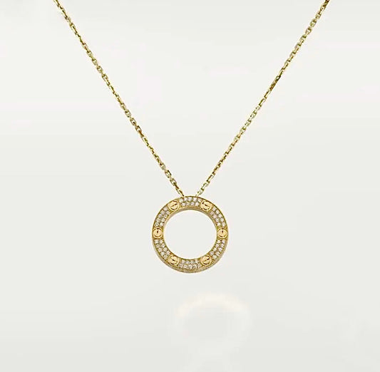 Cartier Love Necklace – Yellow Gold, Diamond Pavé Circle Pendant