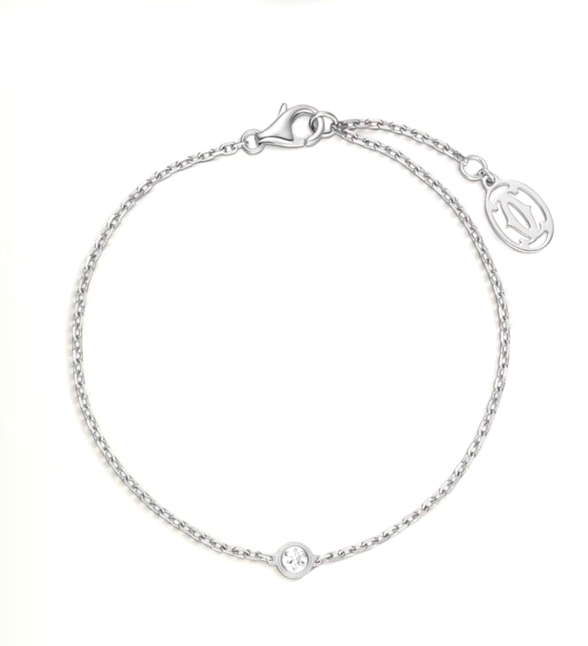 Cartier D’Amour Bracelet – White Gold, Single Diamond & Logo Charm