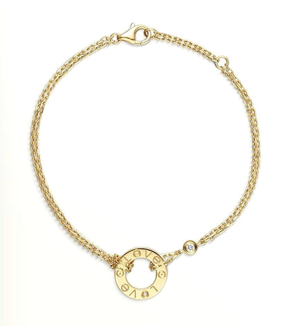 Cartier Love Bracelet 18K – Yellow Gold Double Chain, Love Circle & Diamond