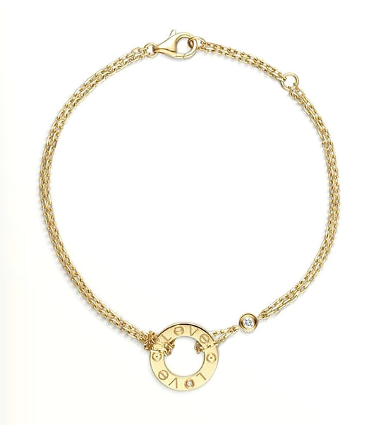 Cartier Love Bracelet 18K – Yellow Gold Double Chain, Love Circle & Diamond