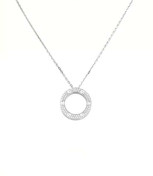Cartier Love Necklace – White Gold, Full Diamond Pavé Circle Pendant