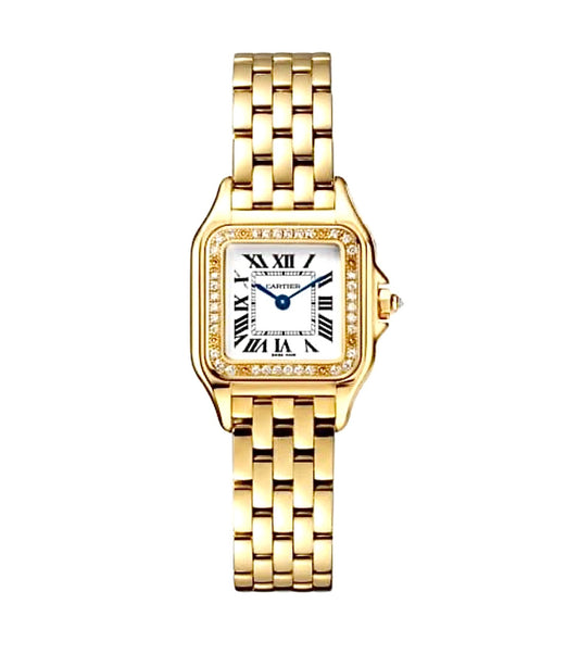 Cartier Panthère de Cartier Watch 22mm – Gold-Plated & Diamond Bezel | White Roman Dial | ساعة كارتييه بانتير 22 ملم مطلي ذهبي ألماس