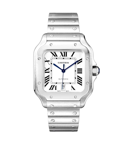 Cartier Santos de Cartier Watch Large 40mm – Stainless Steel | White Roman Dial & Date | ساعة كارتييه سانتوس 40 ملم ستانلس ستيل