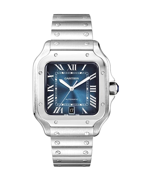 Cartier Santos de Cartier Watch Large 40mm – Stainless Steel | Blue Gradient Roman Dial & Date | ساعة كارتييه سانتوس 40 ملم أزرق تدرجي