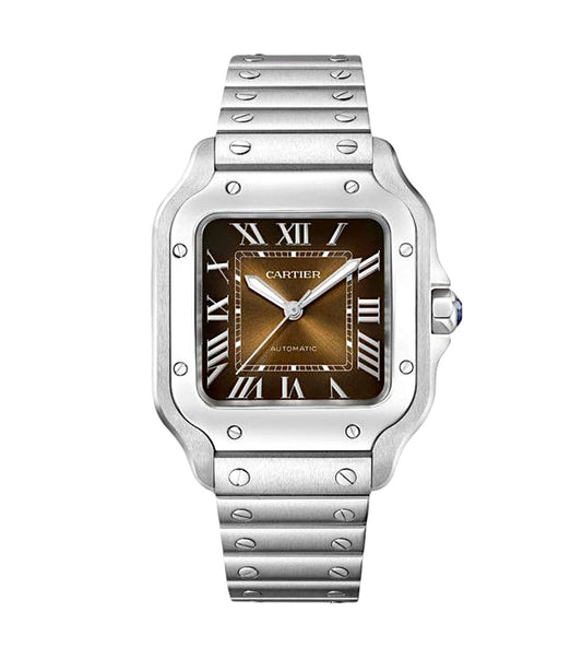 Cartier Santos de Cartier Watch Large 40mm – Stainless Steel | Chocolate Gradient Roman Dial & Date | ساعة كارتييه سانتوس 40 ملم شوكولاتي تدرجي