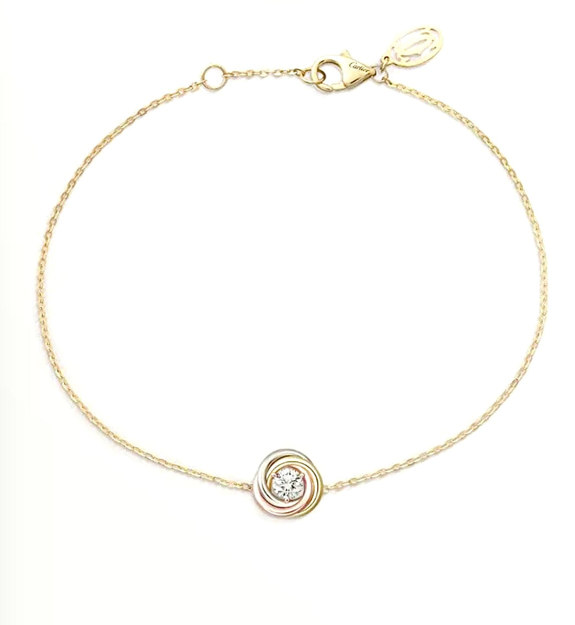 Cartier Trinity Bracelet 1 Diamond – 18ct Yellow, White & Rose Gold | سوار كارتييه ترينتي الماسة واحدة ذهب ثلاثي