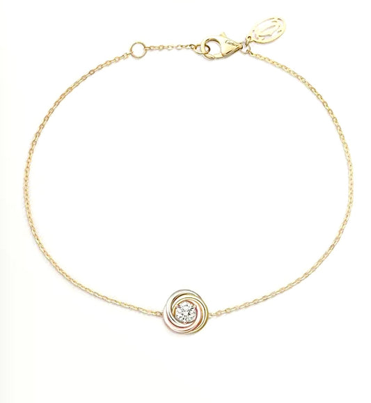 Cartier Trinity Bracelet 1 Diamond – 18ct Yellow, White & Rose Gold | سوار كارتييه ترينتي الماسة واحدة ذهب ثلاثي
