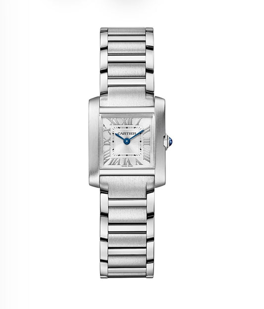 Cartier Tank Française Watch 25x21mm – Stainless Steel White-Plated | Silver Roman Dial | ساعة كارتييه تانك فرانسيز 25×21ملم ستانلس ستيل