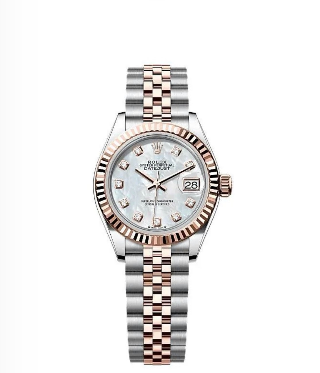 Rolex Datejust Oyster 28mm Oystersteel & Everose Gold – Mother-of-Pearl Diamond Dial | ساعة رولكس ديتجست 28 ملم لؤلؤي ثنائي
