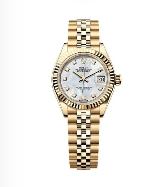 Rolex Datejust Oyster 28mm Gold-Plated – Mother-of-Pearl Diamond Dial | ساعة رولكس ديتجست 28 ملم مطلية لؤلؤي