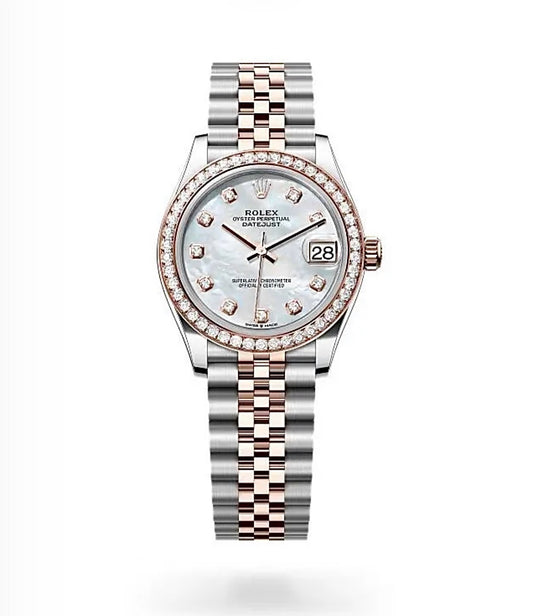 Rolex Datejust Oyster 31mm Oystersteel & Rose Gold-Plated – Mother-of-Pearl Dial & Diamond Bezel | ساعة رولكس ديتجست 31 ملم لؤلؤي وإطار ألماس