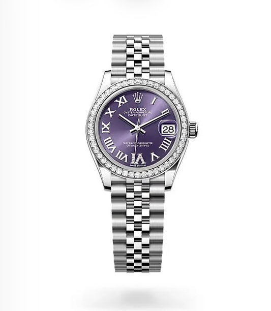 Rolex Datejust Oyster 31mm Oystersteel – Purple Roman Dial & Diamond Bezel | ساعة رولكس ديتجست 31 ملم بنفسجي روماني