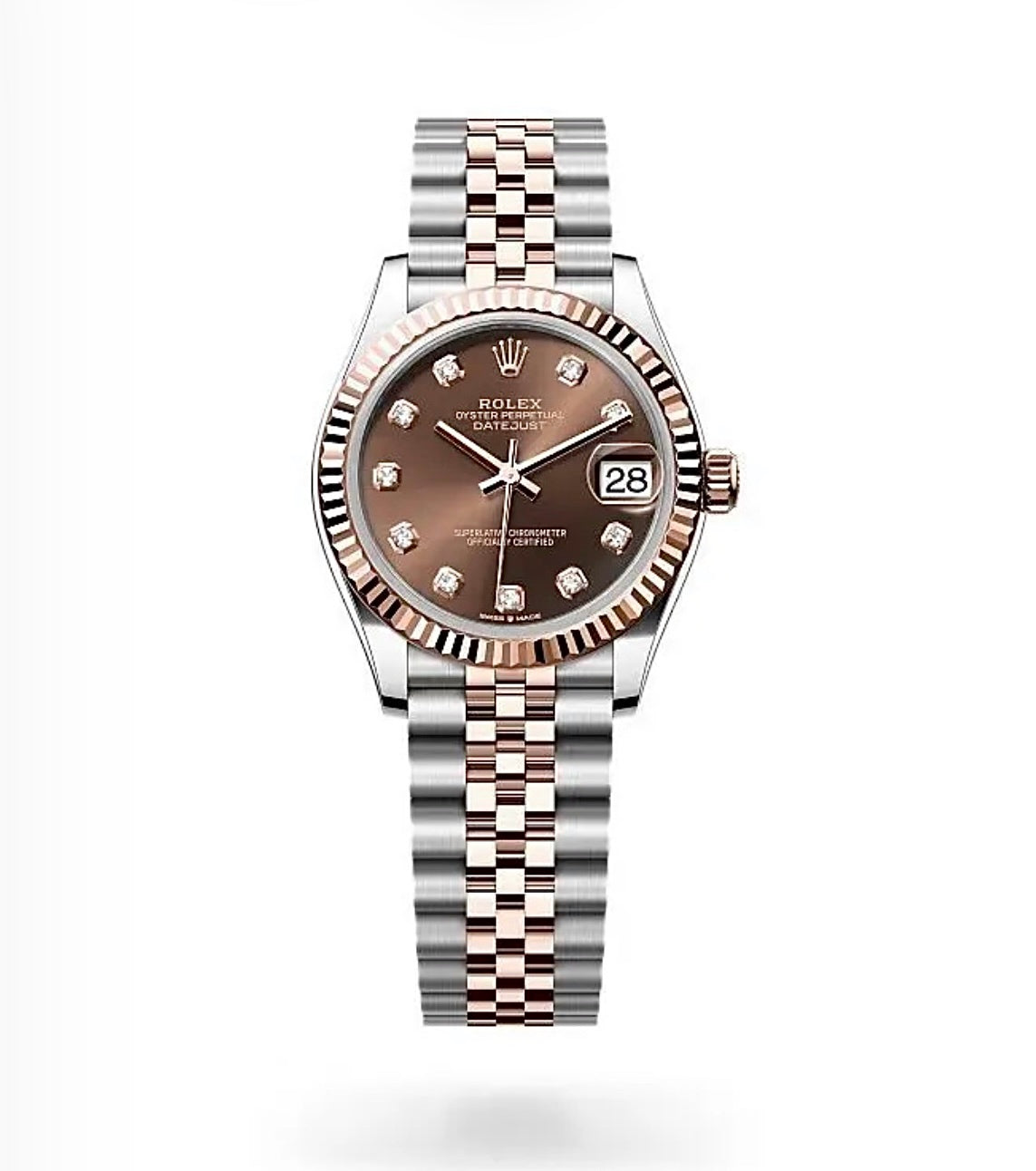 Rolex Datejust Oyster 31mm Oystersteel & Rose Gold-Plated – Chocolate Diamond Dial | ساعة رولكس ديتجست 31 ملم بني ألماس ثنائي