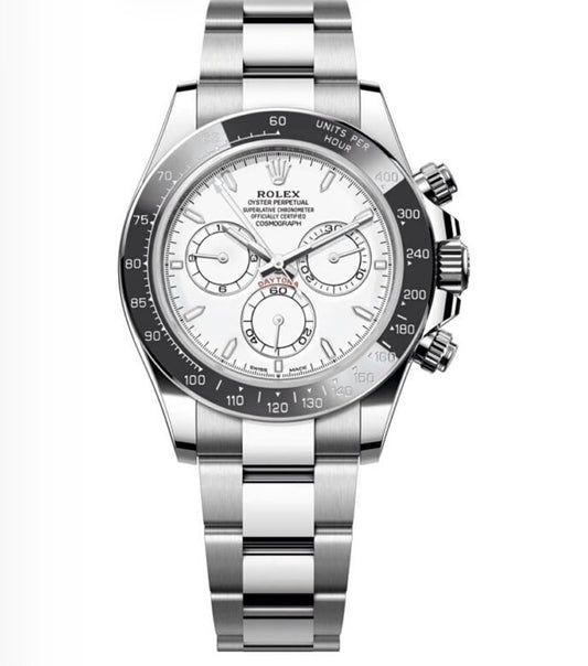Rolex Cosmograph Daytona Oyster 40mm Oystersteel – White Dial & Black Ceramic Bezel | ساعة رولكس دايتونا 40 ملم أويسترستيل