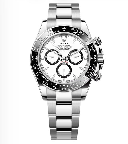 Rolex Cosmograph Daytona Oyster 40mm Oystersteel – White Panda Dial & Black Ceramic Bezel | ساعة رولكس دايتونا 40 ملم باندا أبيض