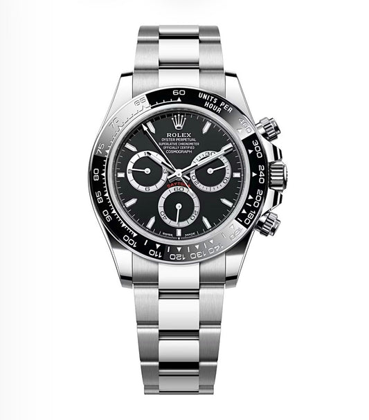 Rolex Cosmograph Daytona Oyster 40mm Oystersteel – Black Dial & Black Ceramic Bezel | ساعة رولكس دايتونا 40 ملم قرص أسود