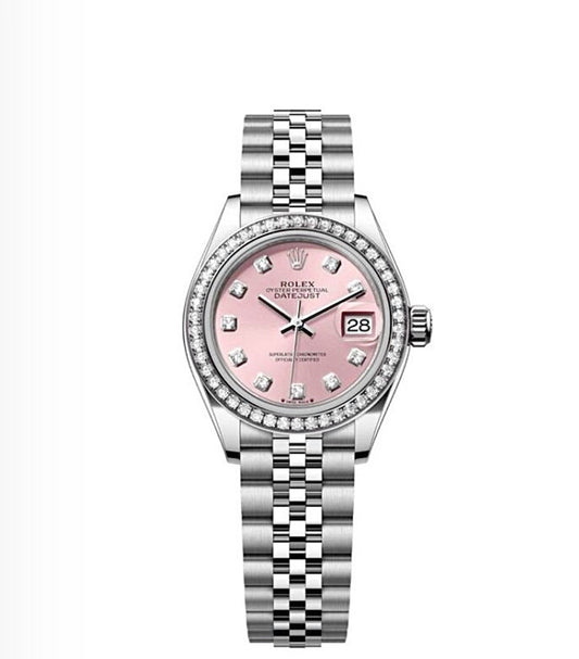 Rolex Datejust Oyster 28mm Oystersteel – Baby Pink Diamond Dial & Diamond Bezel | ساعة رولكس ديتجست 28 ملم وردي وإطار ألماس