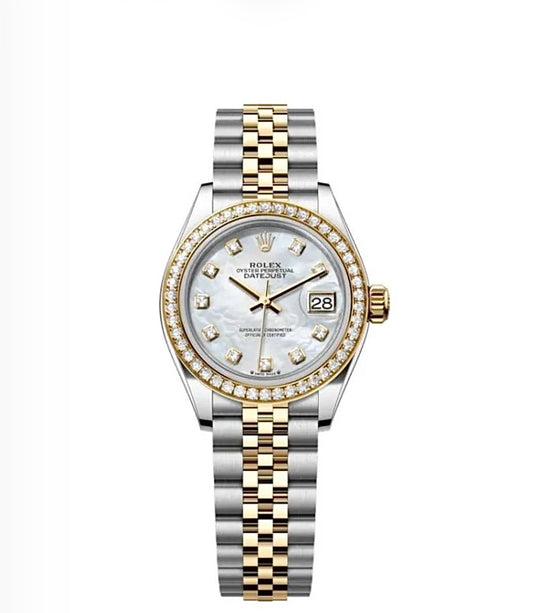 Rolex Datejust Oyster 28mm Oystersteel & Gold-Plated – Mother-of-Pearl Diamond Dial & Diamond Bezel | ساعة رولكس ديتجست 28 ملم لؤلؤي وإطار ألماس ثنائي