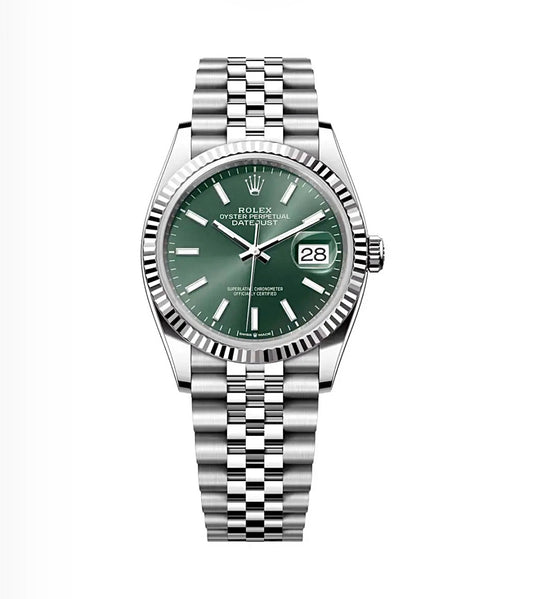 Rolex Datejust Oyster 36mm Oystersteel – Mint Green Dial & Fluted Bezel | ساعة رولكس ديتجست 36 ملم خضراء مضلّع