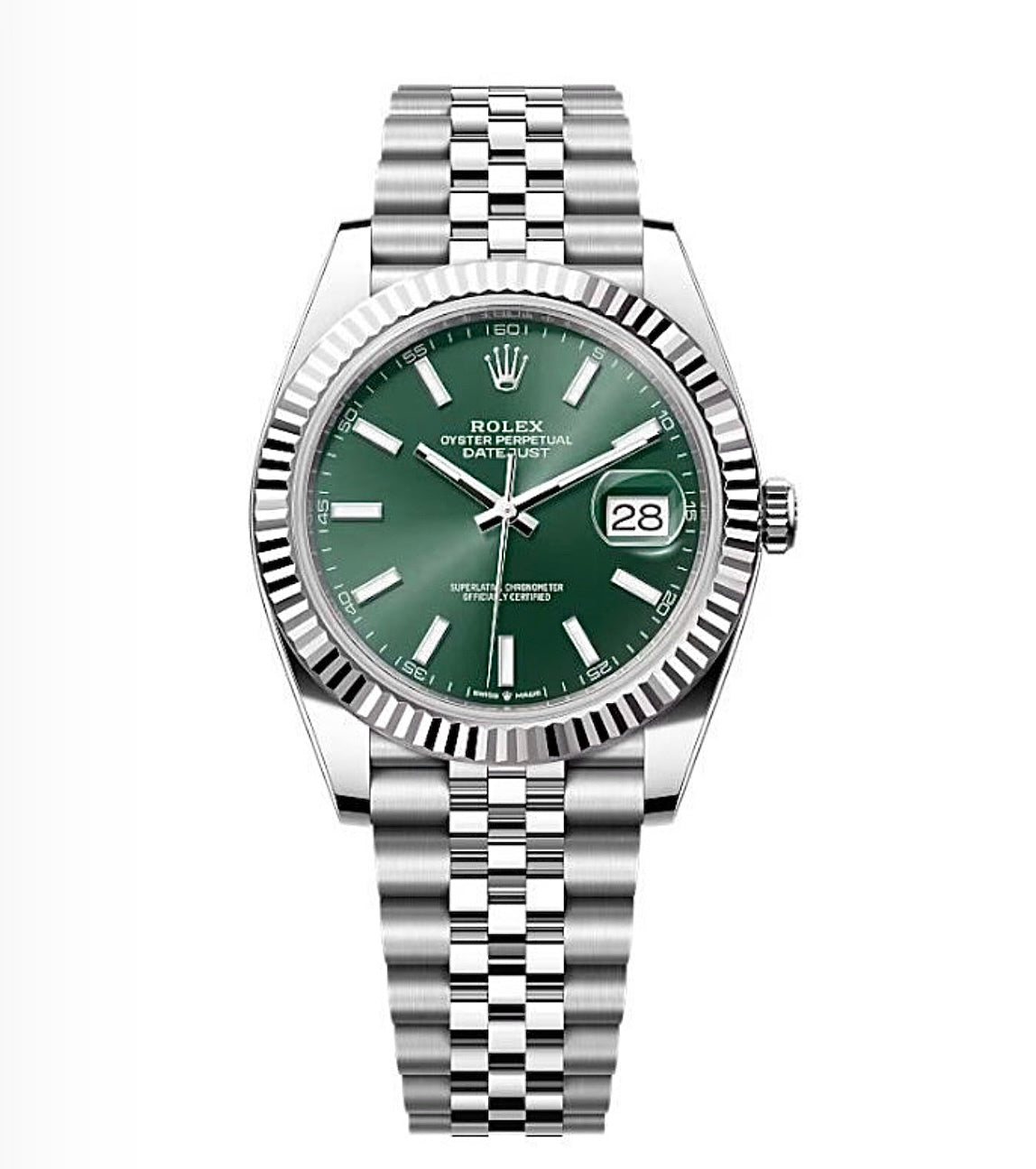 Rolex Datejust Oyster 41mm Oystersteel – Green Dial & Fluted Bezel | ساعة رولكس ديتجست 41 ملم خضراء مضلّع