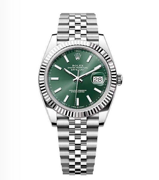 Rolex Datejust Oyster 41mm Oystersteel – Green Dial & Fluted Bezel | ساعة رولكس ديتجست 41 ملم خضراء مضلّع
