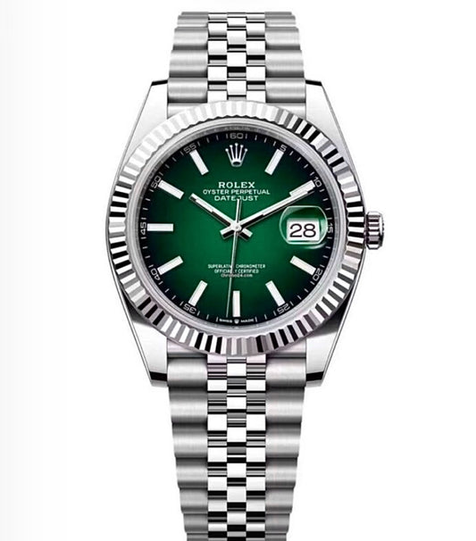 Rolex Datejust Oyster 41mm Oystersteel – Ombré Green Diamond Dial & Fluted Bezel | ساعة رولكس ديتجست 41 ملم أخضر أومبريه بالألماس
