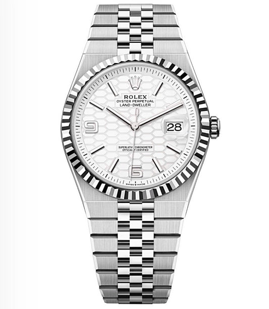 Rolex Land-Dweller Oyster 40mm Oystersteel – White Fluted Dial & Fluted Bezel | ساعة رولكس لاند دويلر 40 ملم أويسترستيل