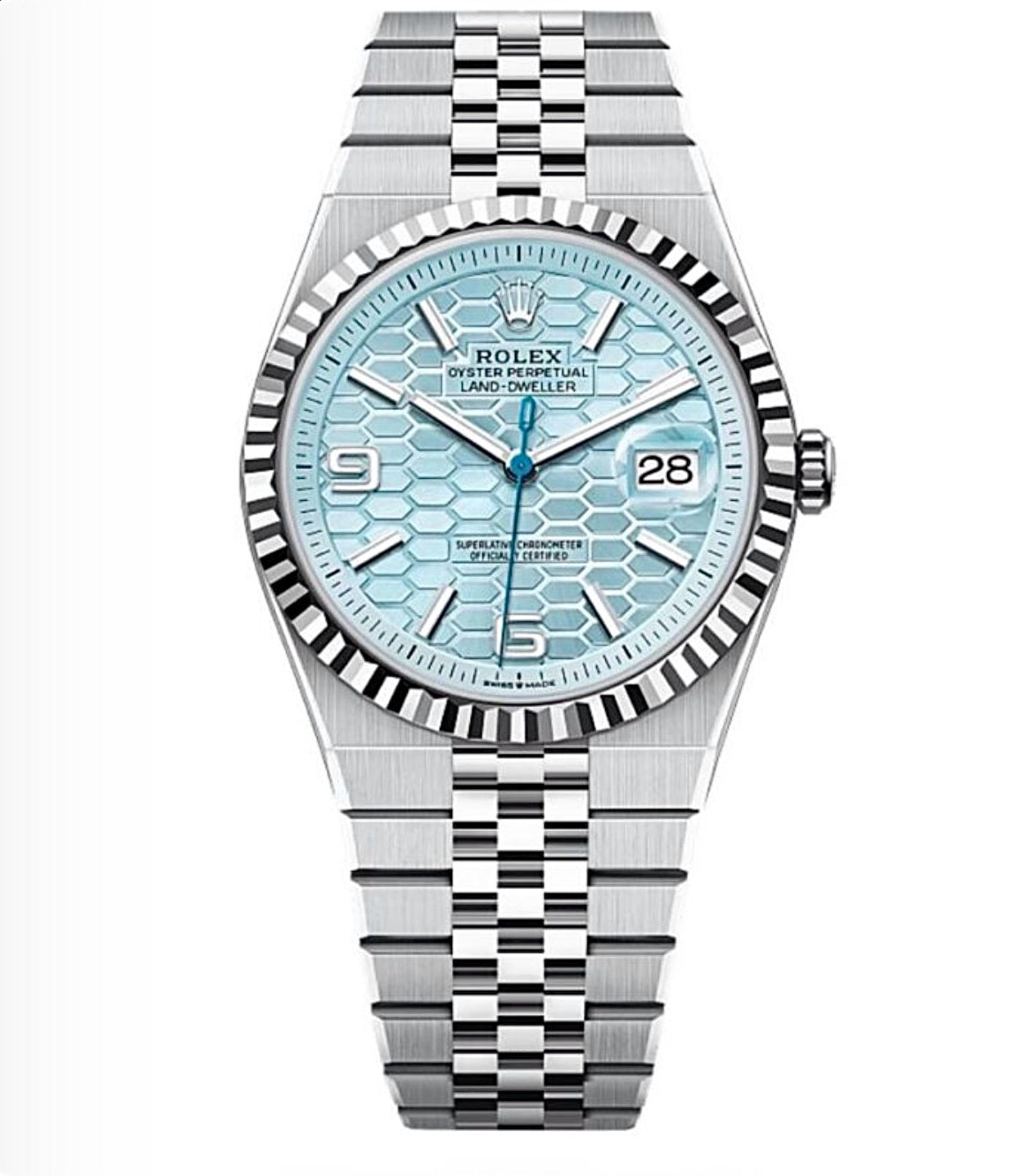 Rolex Land-Dweller Oyster 40mm Oystersteel – Ice Blue Fluted Dial & Fluted Bezel | ساعة رولكس لاند دويلر 40 ملم أزرق جليدي