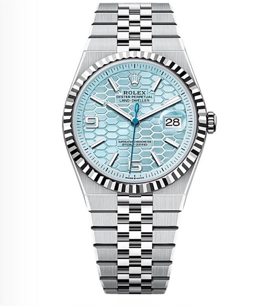 Rolex Land-Dweller Oyster 40mm Oystersteel – Ice Blue Fluted Dial & Fluted Bezel | ساعة رولكس لاند دويلر 40 ملم أزرق جليدي