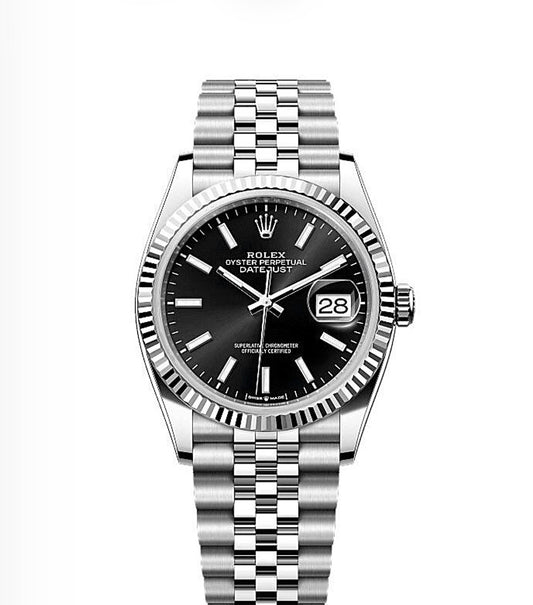 Rolex Datejust Oyster 36mm Oystersteel – Black Dial & Fluted Bezel | ساعة رولكس ديتجست 36 ملم قرص أسود مضلّع
