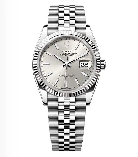 Rolex Datejust Oyster 36mm Oystersteel – Silver Dial & Fluted Bezel | ساعة رولكس ديتجست 36 ملم قرص فضي مضلّع