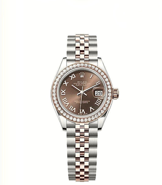 Rolex Datejust Oyster 28mm Oystersteel & Everose – Chocolate Roman Dial & Diamond Bezel | ساعة رولكس ديتجست 28 ملم شوكولاتي روماني ألماس