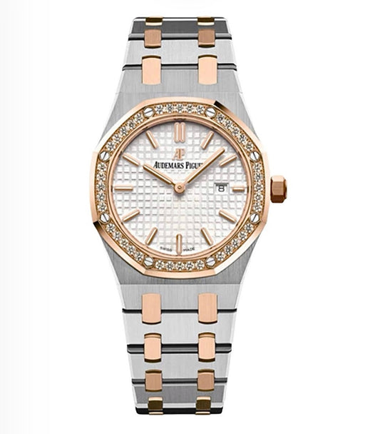 Audemars Piguet Royal Oak 33mm Stainless Steel & Rose Gold-Plated – Silver Dial & Diamond Bezel | ساعة أوديمار بيغيه رويال أوك 33 ملم ثنائي ألماس
