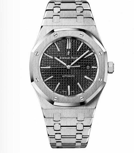 Audemars Piguet Royal Oak 41mm Stainless Steel – Black Grande Tapisserie Dial | ساعة أوديمار بيغيه رويال أوك 41 ملم أسود