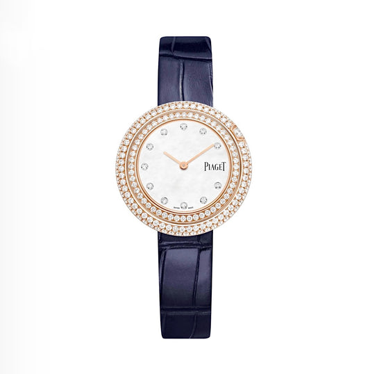 Piaget Possession Watch 29mm – Rose Gold & 162 Brilliant-Cut Diamonds | Navy Leather Strap | ساعة بياجيه بوسيشن 29مم ذهب وردي 162 الماس