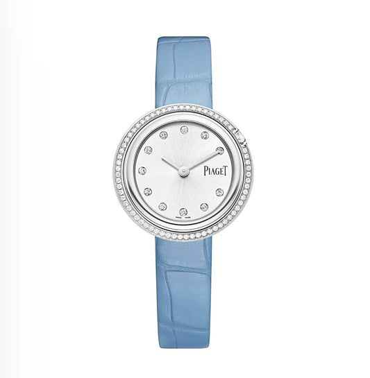 Piaget Possession Watch 29mm – Stainless Steel & 65 Brilliant-Cut Diamonds | Blue Leather Strap | ساعة بياجيه بوسيشن 29مم ستانلس 65 الماس