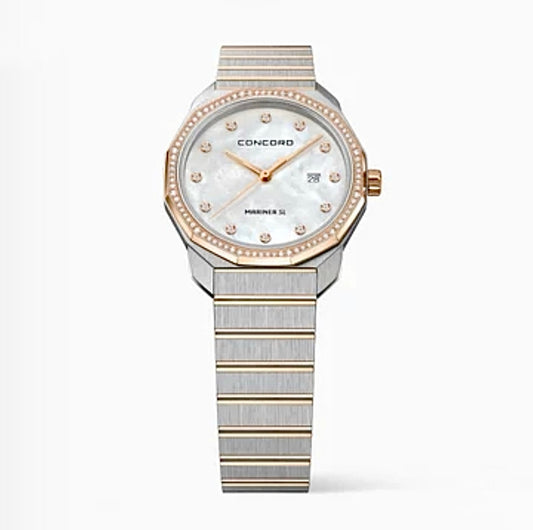 CONCORD Mariner SL Watch 30mm – Diamond Bezel Mother of Pearl | ساعة كونكورد مارينر SL 30 ملم - إطار الماس وقرص صدف