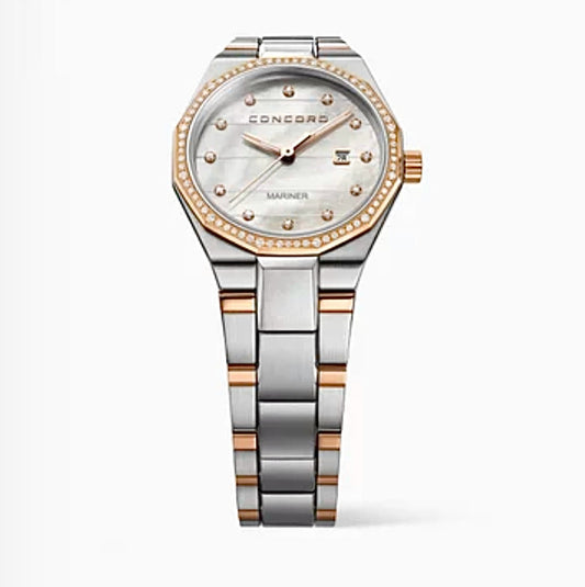 CONCORD Mariner SL Watch 30mm – Diamond Bezel White Dial | ساعة كونكورد مارينر SL 30 ملم - إطار الماس وقرص أبيض
