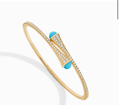 Marli Cleo Diamond and Turquoise Bypass Bracelet in 18K Yellow Gold