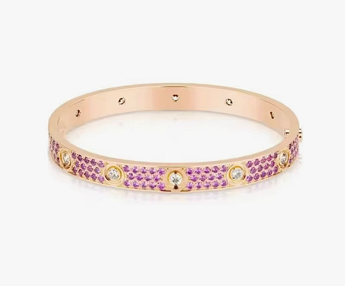 Cartier LOVE Bracelet Pink Sapphires Diamonds 18K Rose Gold