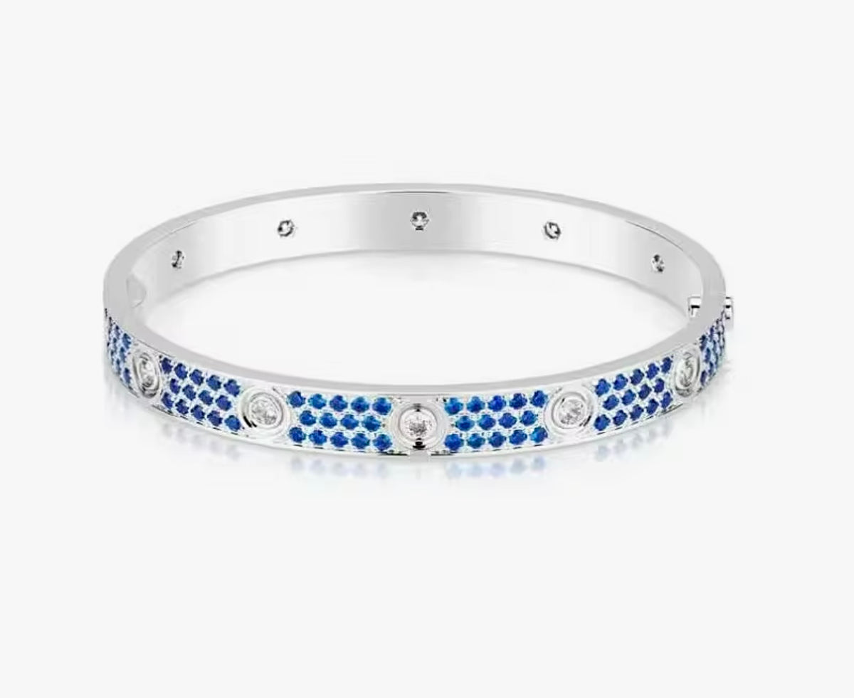 Cartier LOVE Bracelet Blue Sapphires Diamonds 18K White Gold