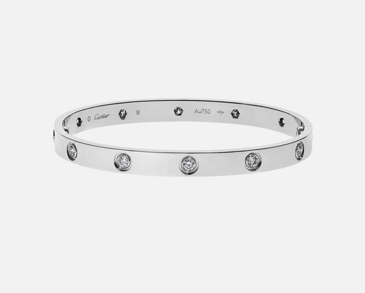 Cartier LOVE Bracelet 10 Diamonds 18K White Gold Size 18